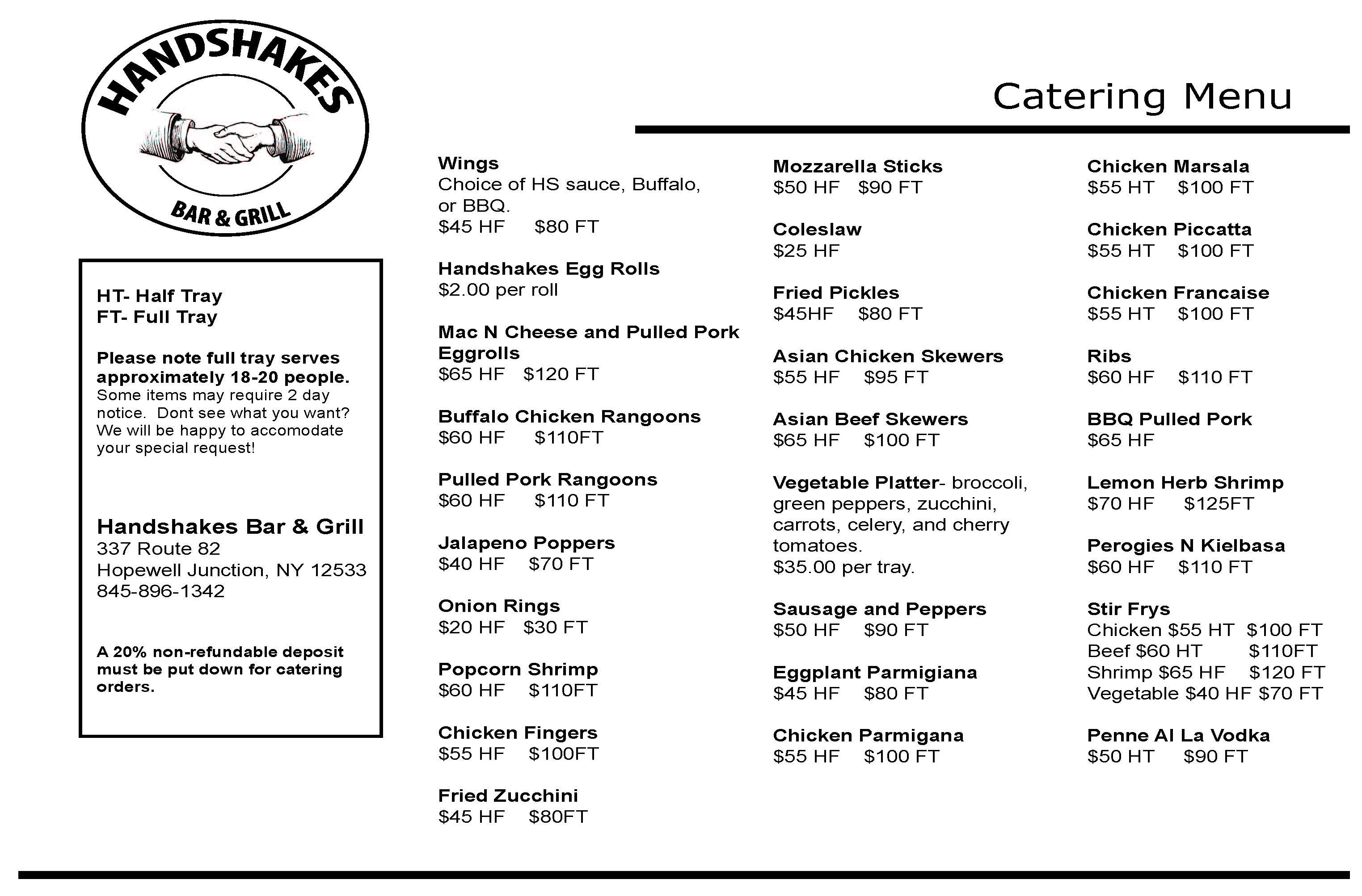 Menu for Catering